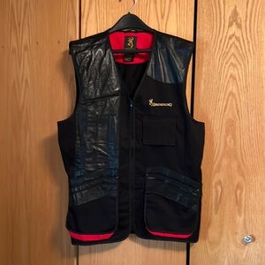 BROWNING hunting shooting vest, black leather front portions men’s 2XL, preowned